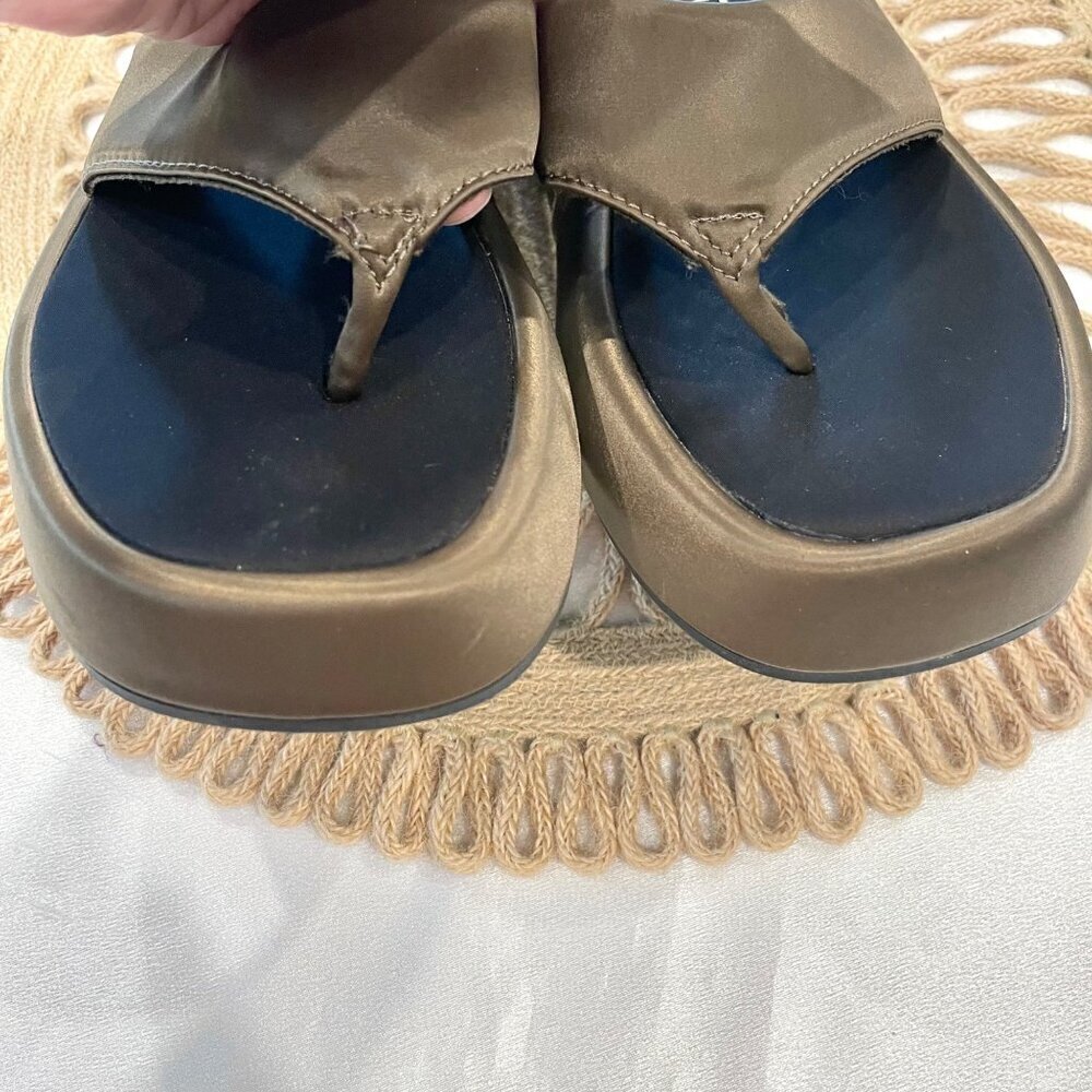 Zara Satin Effect Low Heel Platform Sandals Green Khaki Size EU 36 Minimalist - Picture 7 of 9